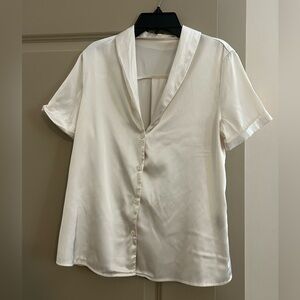 White Short Sleeve Button Down Shirt with Notched Collar